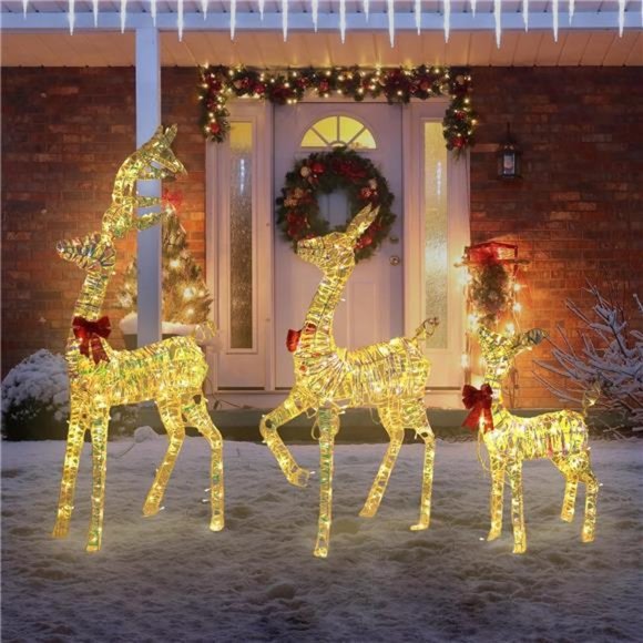 3 Piece Christmas Reindeer Outdoor Decorations with 280 Lights - Picture 1 of 6